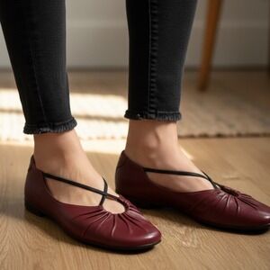 $297 Taryn Rose ALESSANDRA LEATHER BALLET FLATS RED LEATHER Made in Italy Sz 39